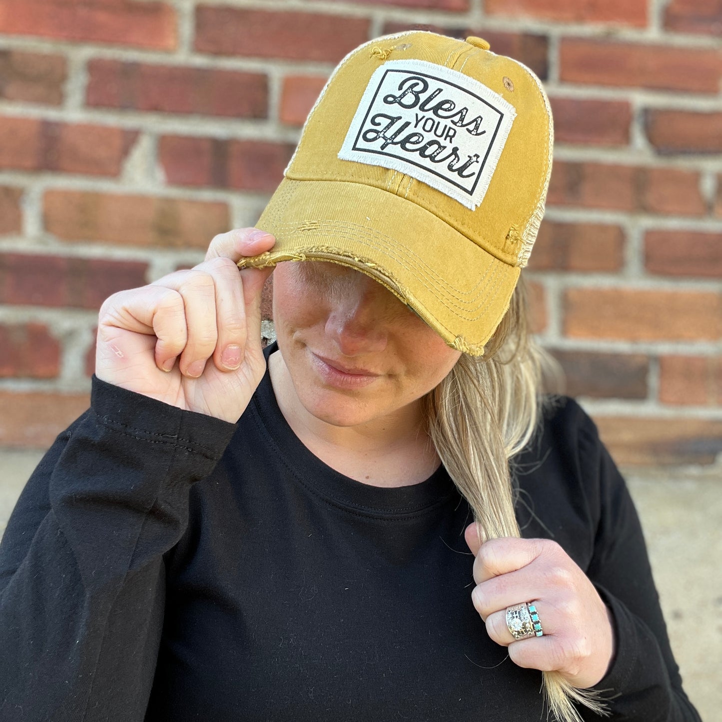 Bless Your Heart Mustard Distressed Baseball Cap