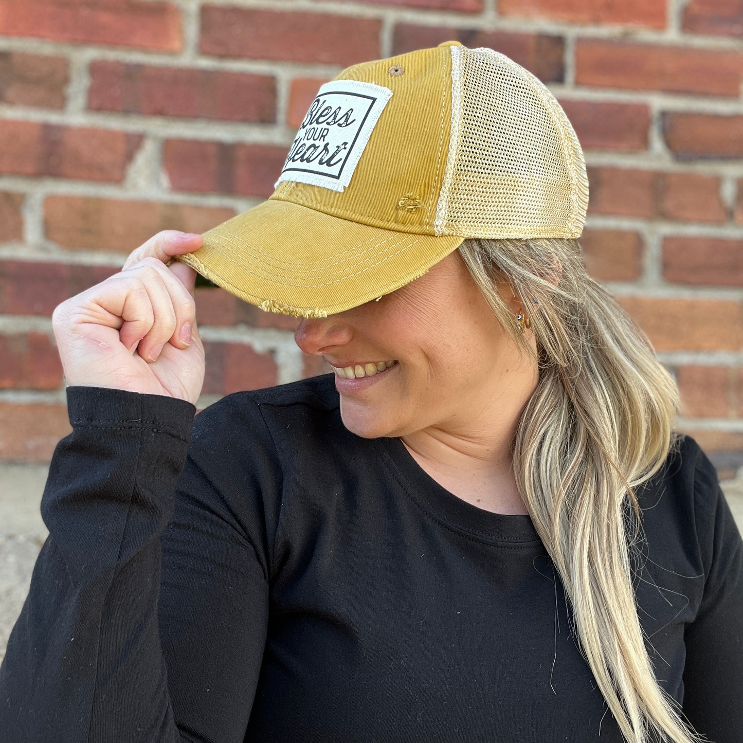 Bless Your Heart Mustard Distressed Baseball Cap