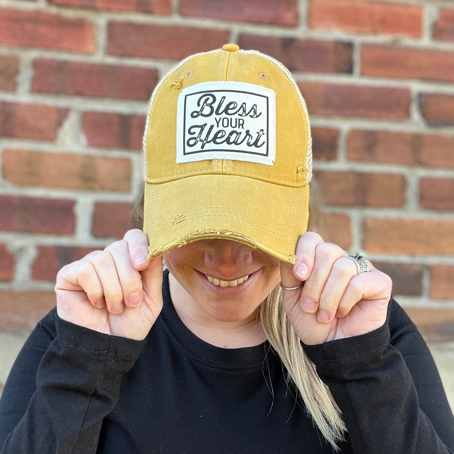 Bless Your Heart Mustard Distressed Baseball Cap