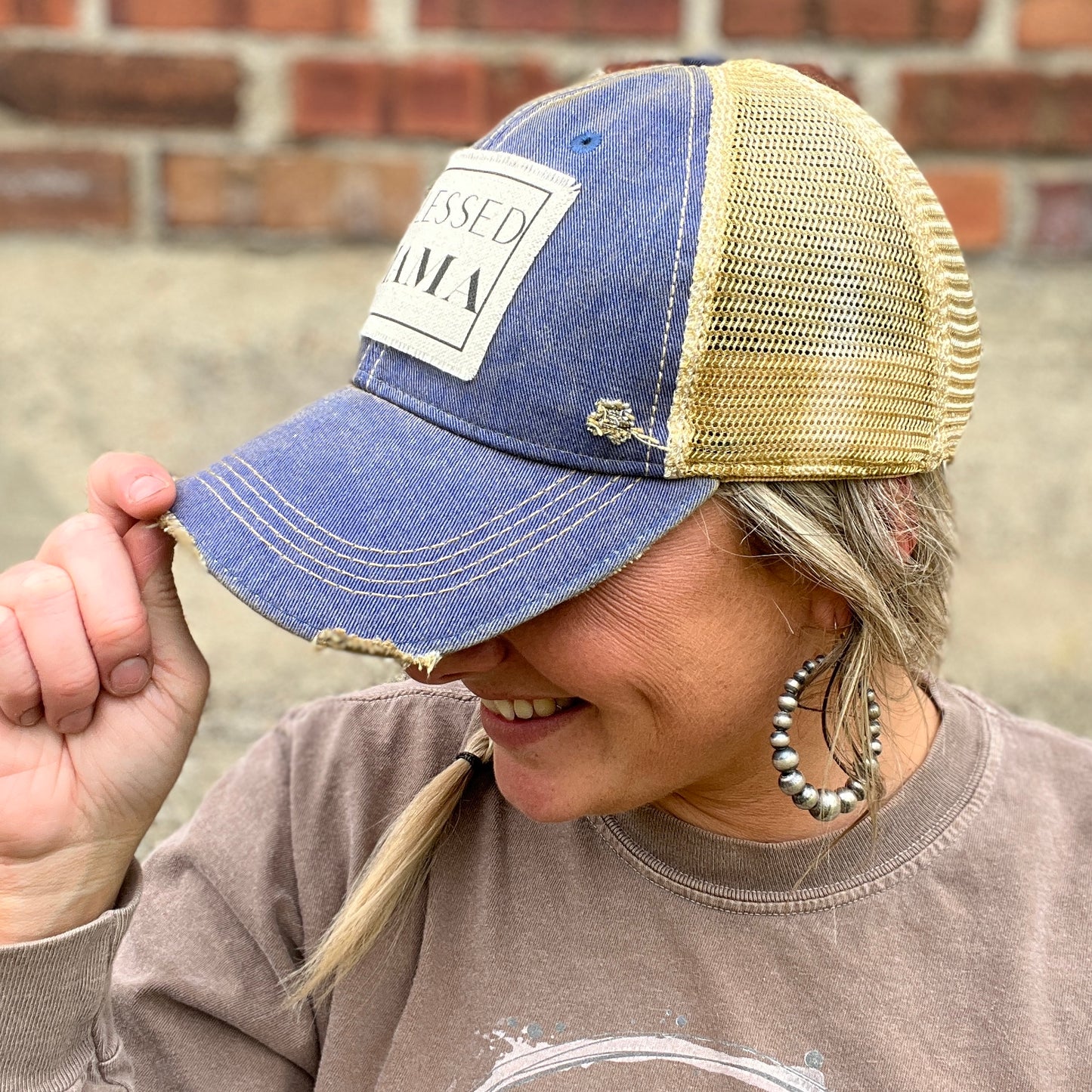 Blessed Mama Royal Vintage Washed Distressed Baseball Cap