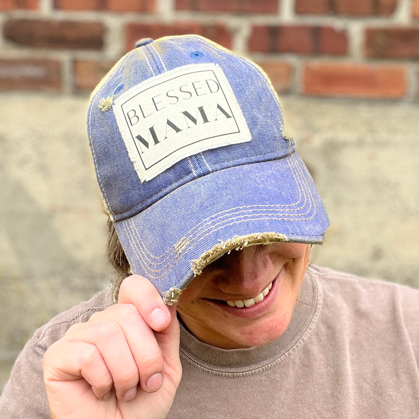 Blessed Mama Royal Vintage Washed Distressed Baseball Cap