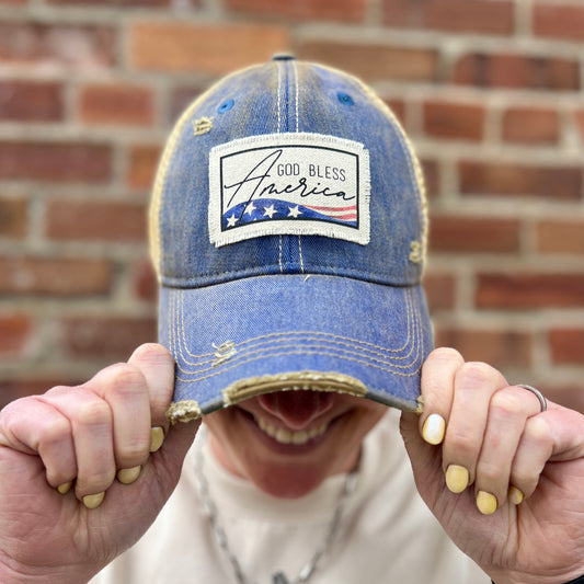 God Bless America Vintage Washed Distressed Baseball Cap