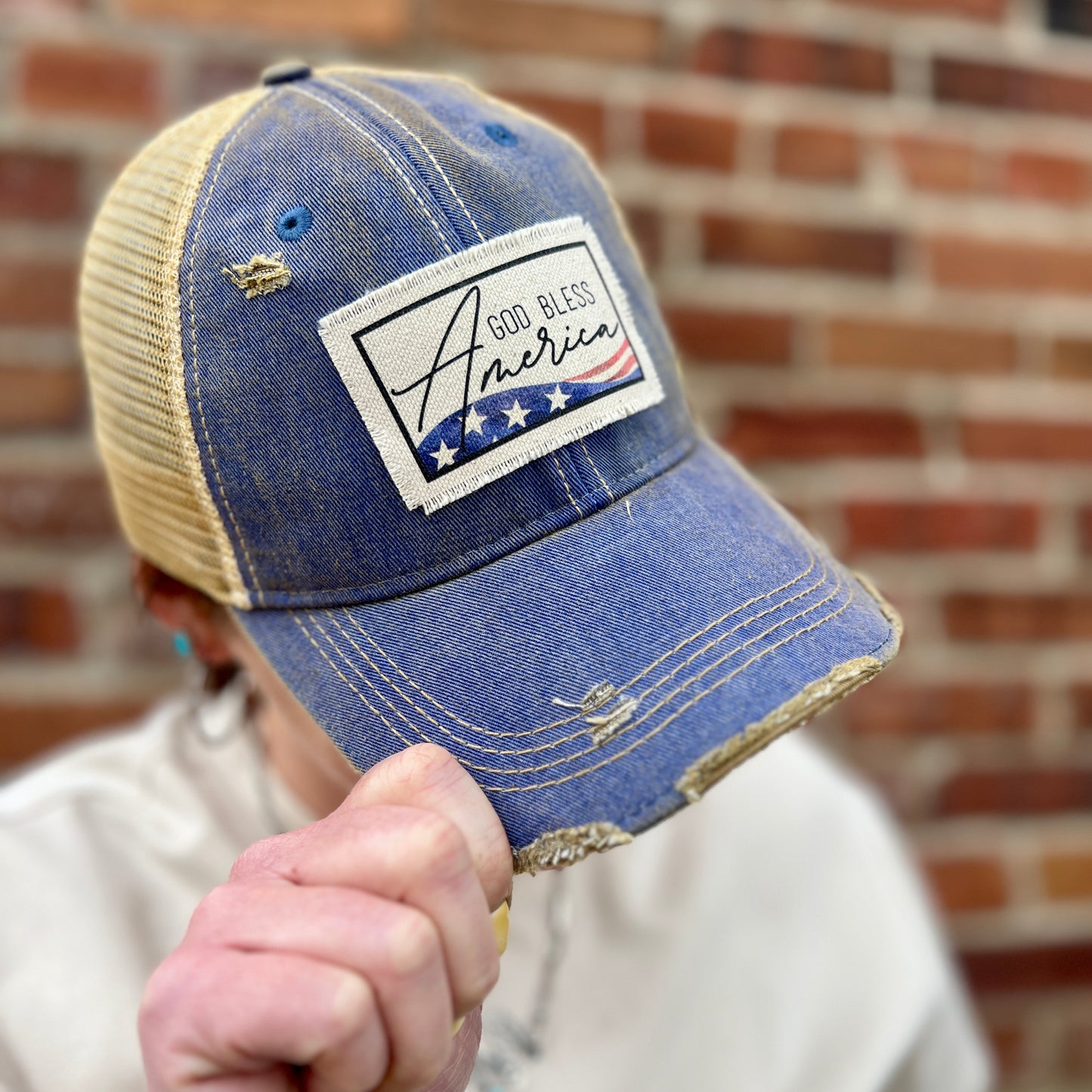 God Bless America Vintage Washed Distressed Baseball Cap