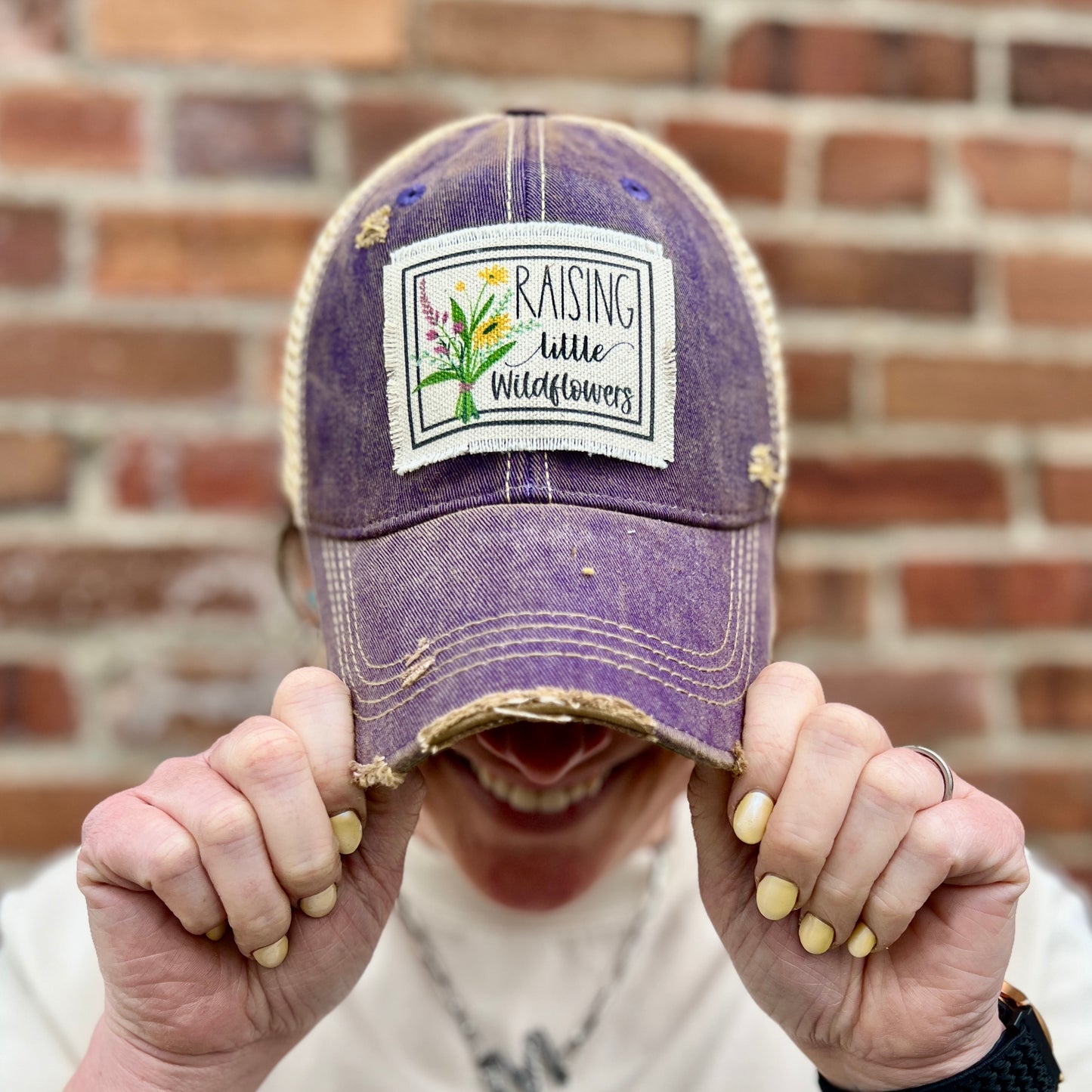 Raising Little Wildflowers Purple Vintage Washed Baseball Cap