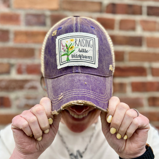 Raising Little Wildflowers Purple Vintage Washed Baseball Cap