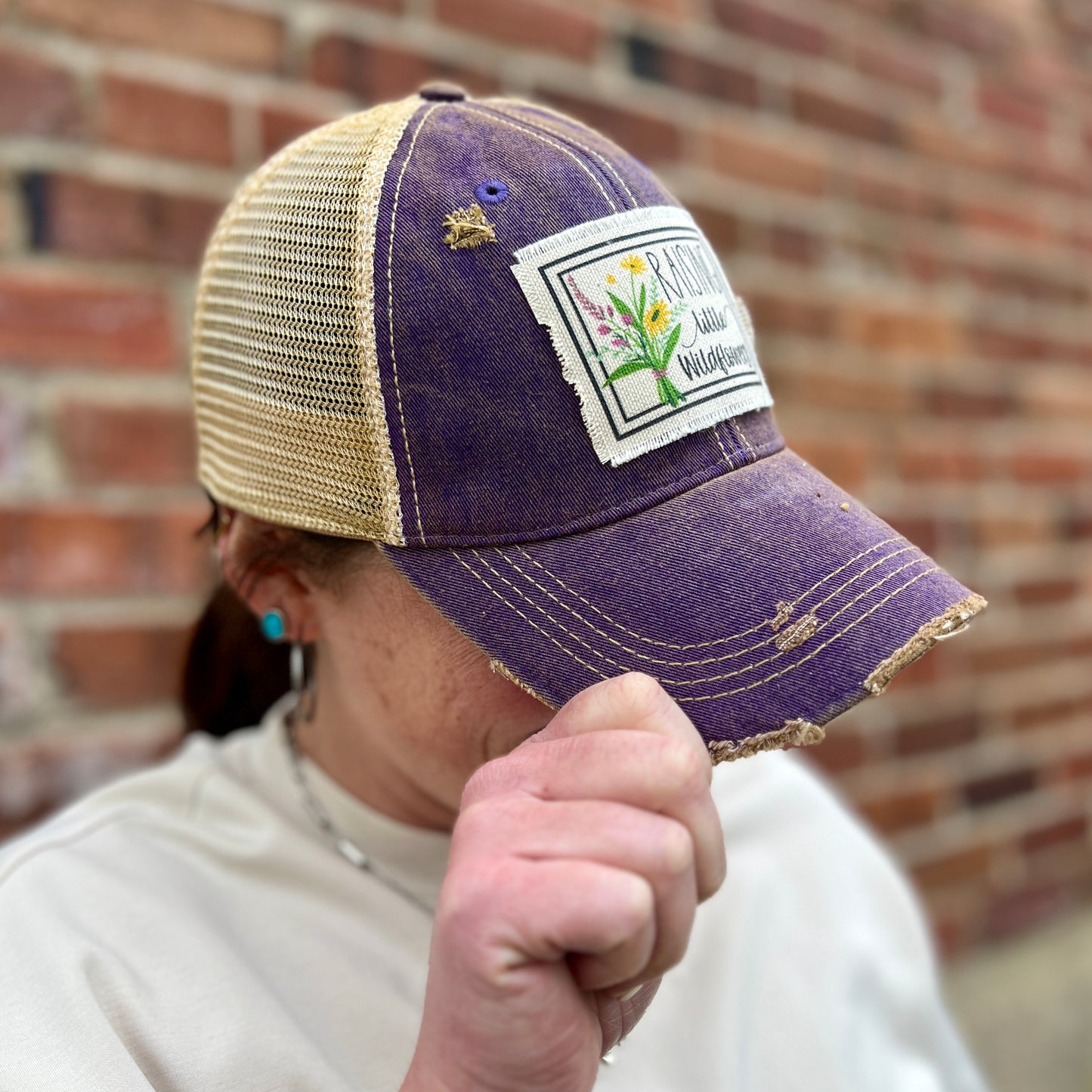 Raising Little Wildflowers Purple Vintage Washed Baseball Cap