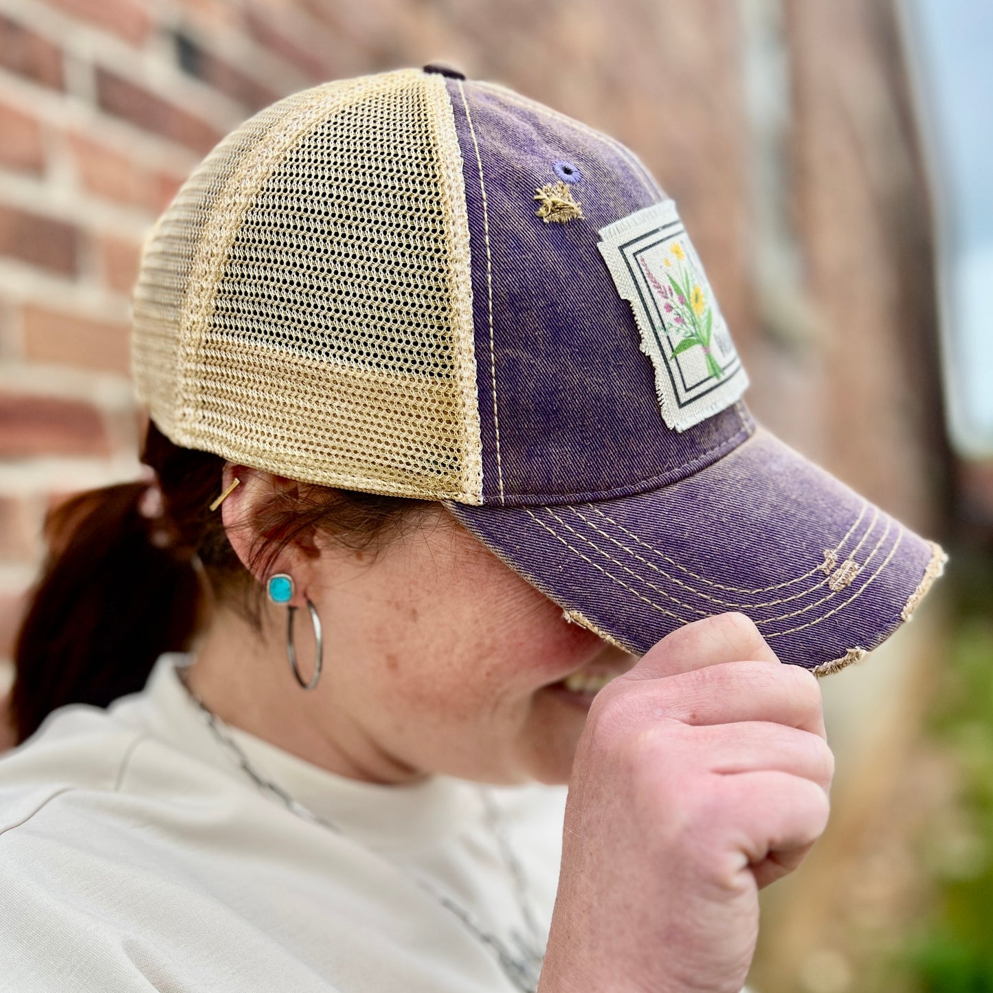 Raising Little Wildflowers Purple Vintage Washed Baseball Cap