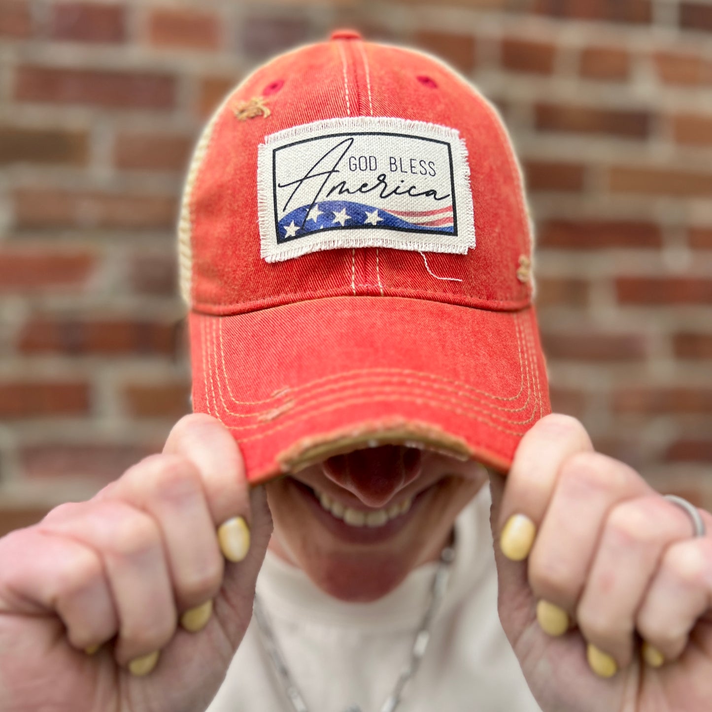 God Bless America Vintage Washed Distressed Baseball Cap