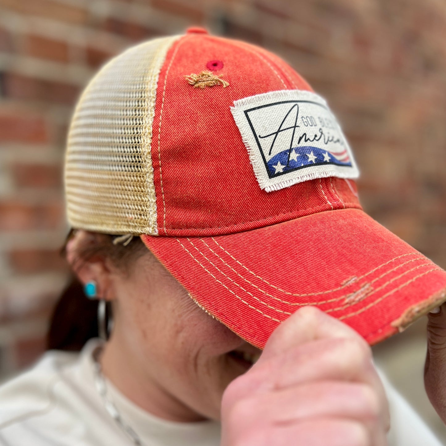 God Bless America Vintage Washed Distressed Baseball Cap