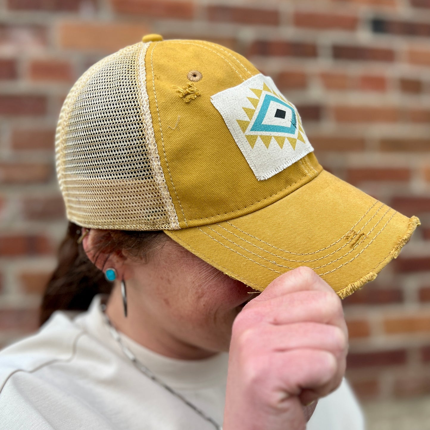 Blessed Aztec Mustard Distressed Baseball Cap