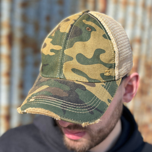Vintage Washed Camo Distressed Baseball Cap