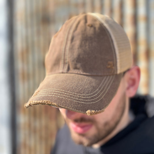 Vintage Washed Brown Distressed Baseball Cap