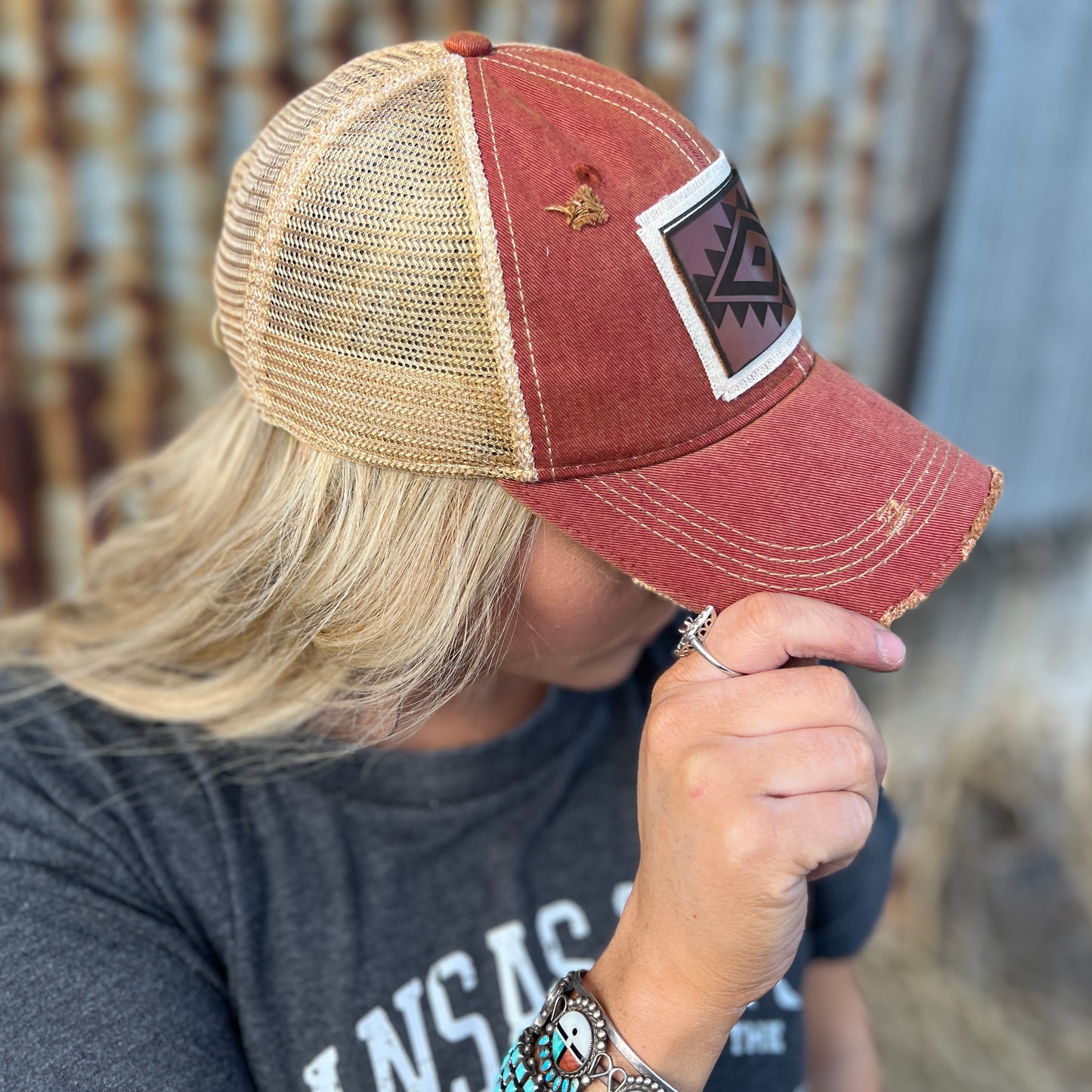 Large Aztec Vintage Brick Washed Baseball Cap