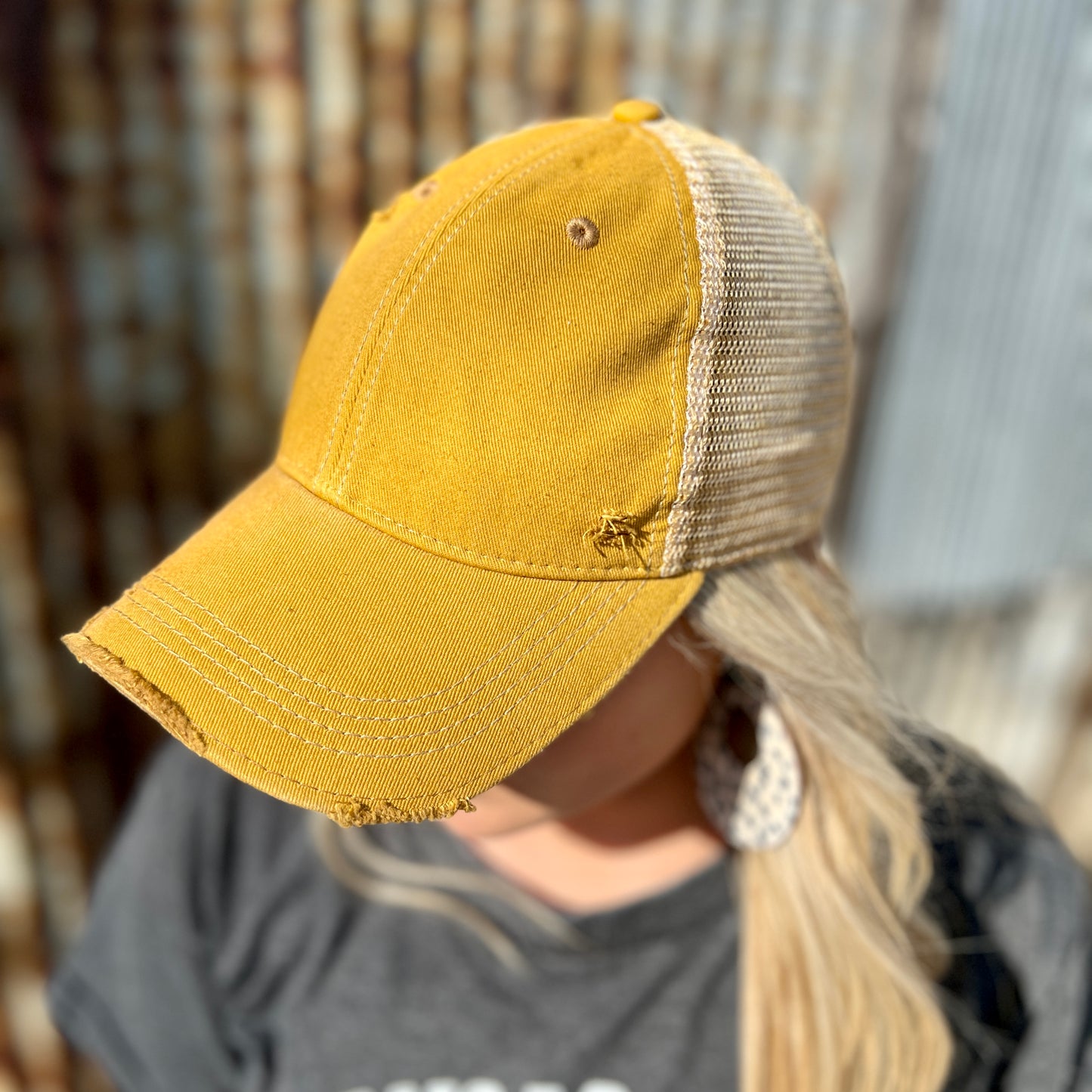 Vintage Washed Mustard Distressed Baseball Cap