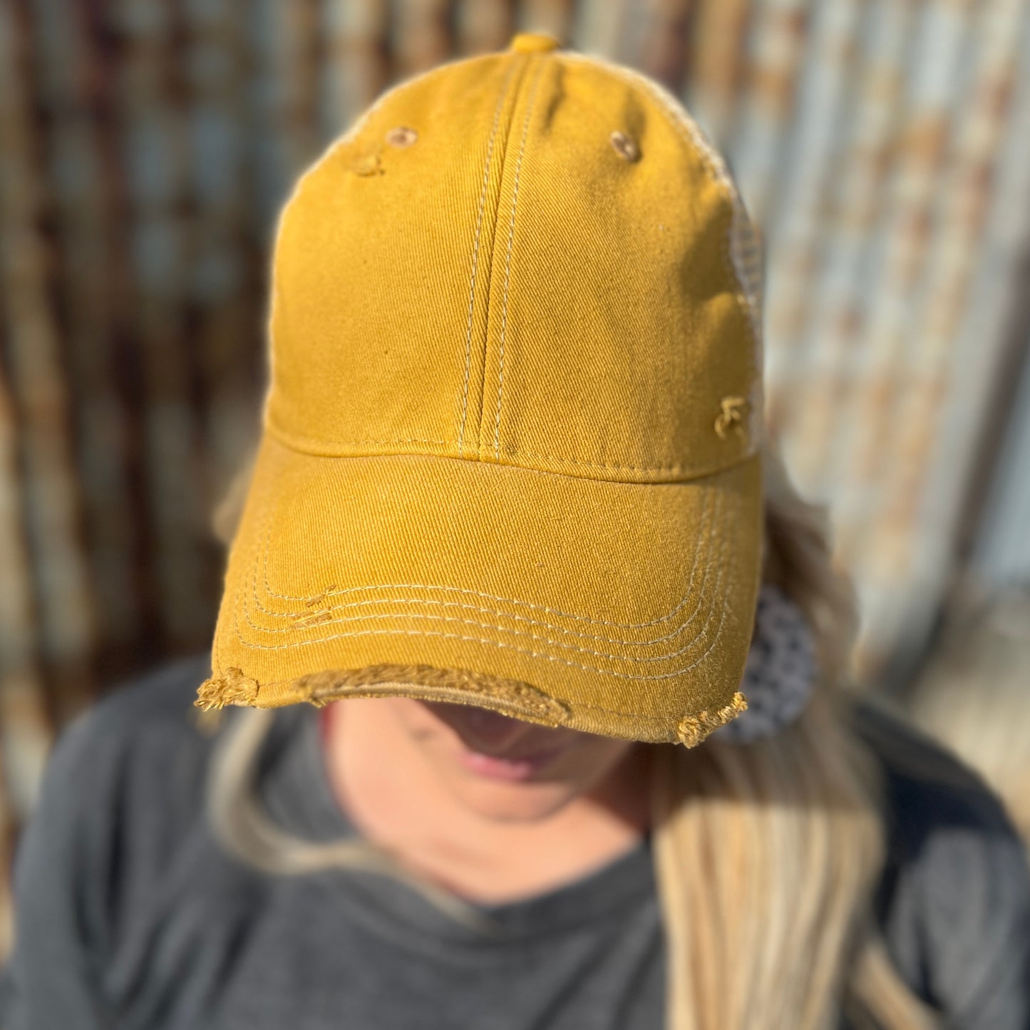 Vintage Washed Mustard Distressed Baseball Cap