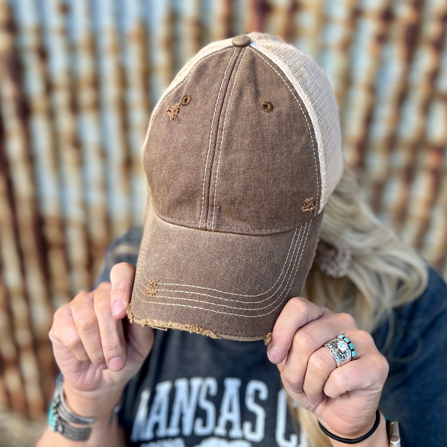 Vintage Washed Brown Distressed Baseball Cap