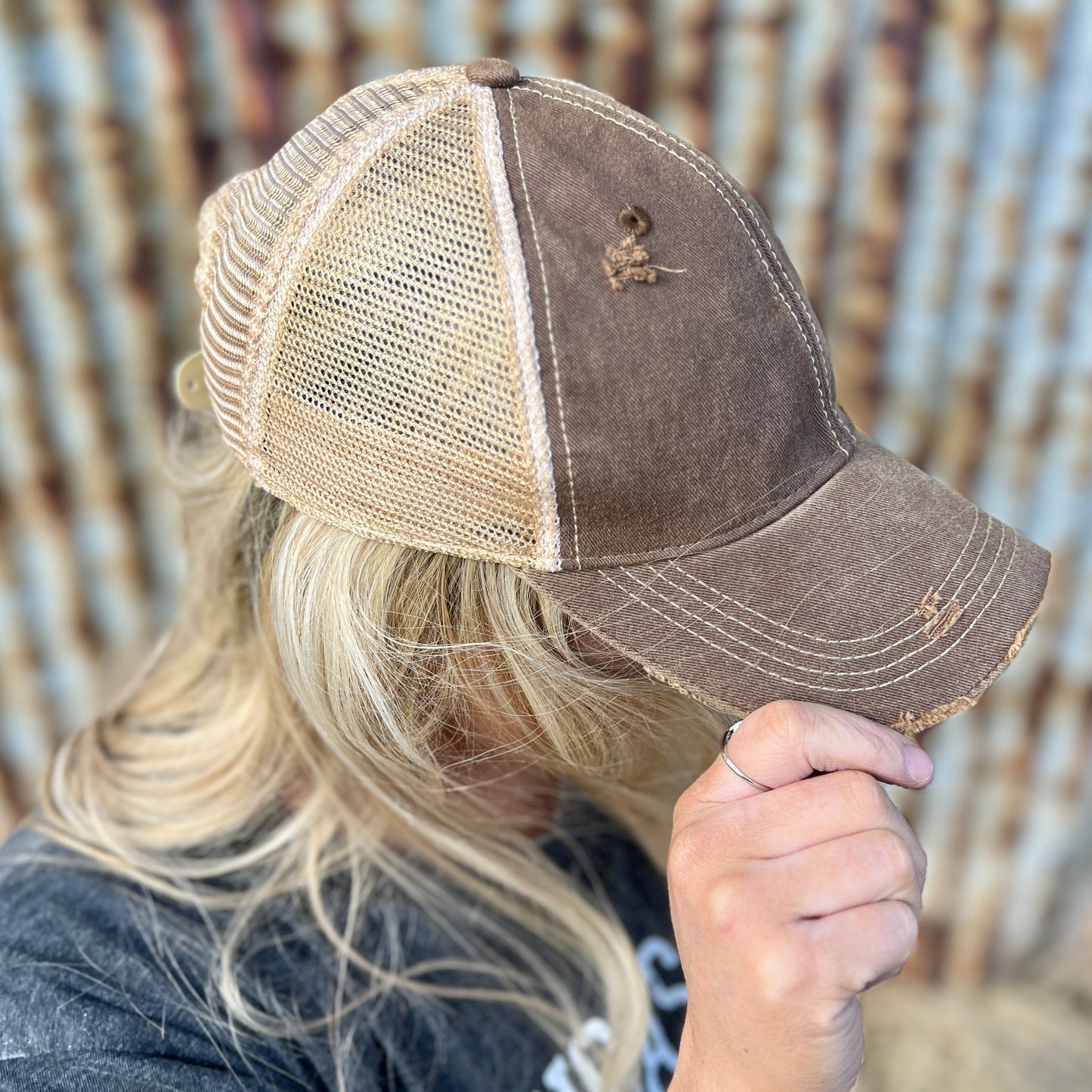 Vintage Washed Brown Distressed Baseball Cap