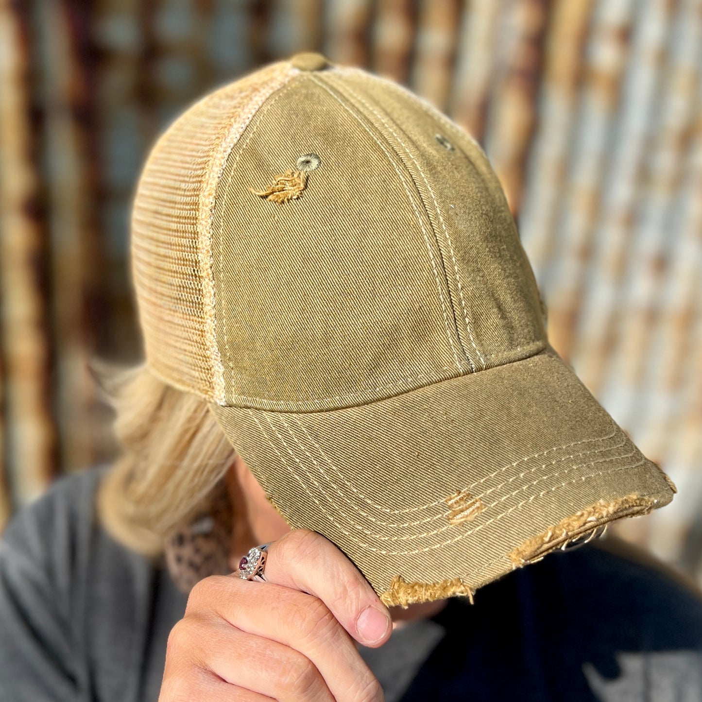 Vintage Washed Khaki Distressed Baseball Cap