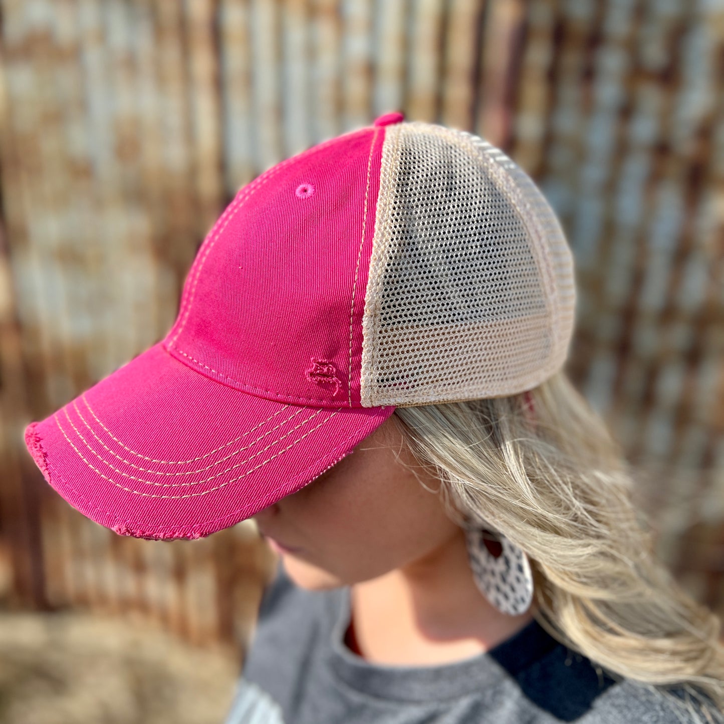 Vintage Washed Hot Pink Distressed Baseball Cap
