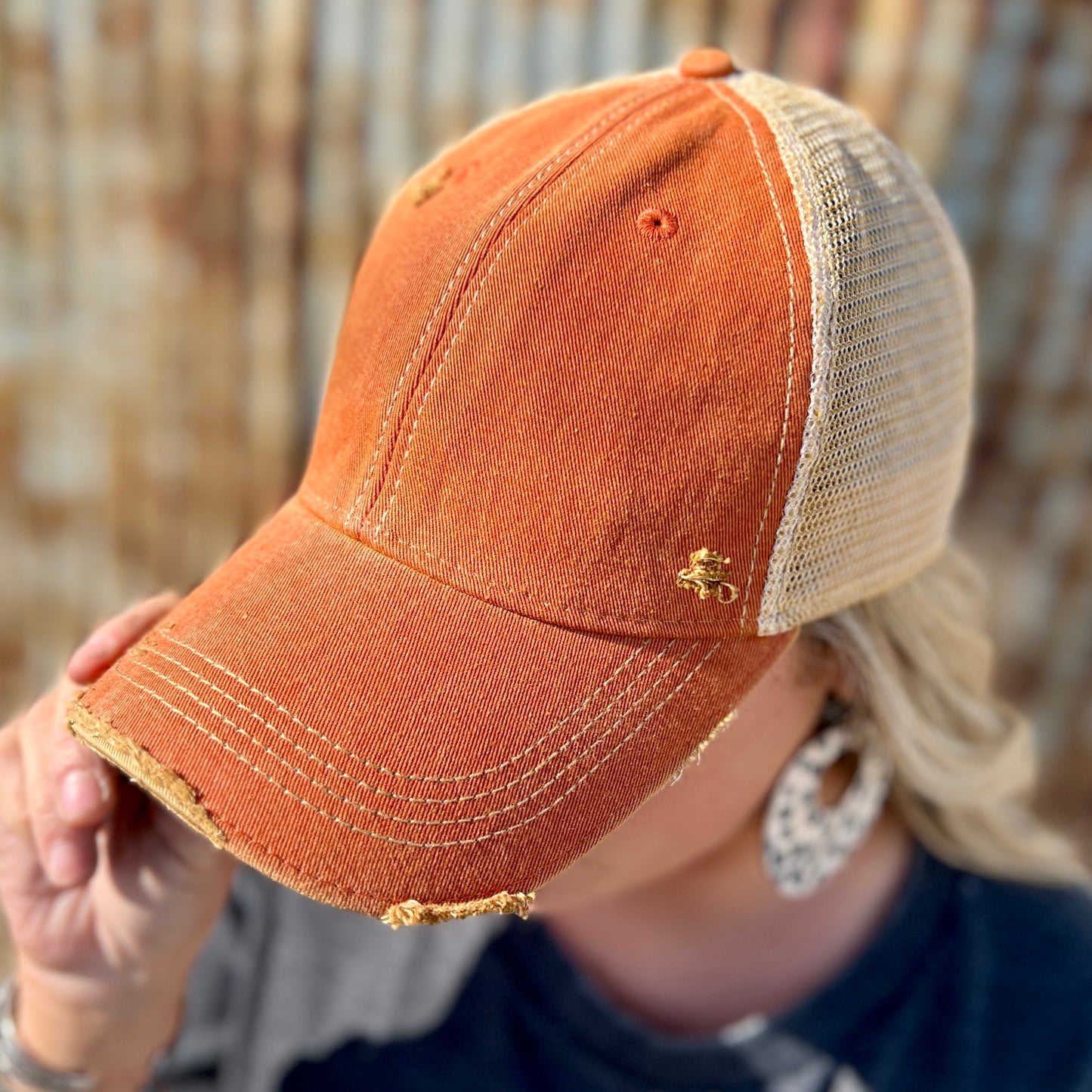 Vintage Washed Burnt Orange Distressed Baseball Cap