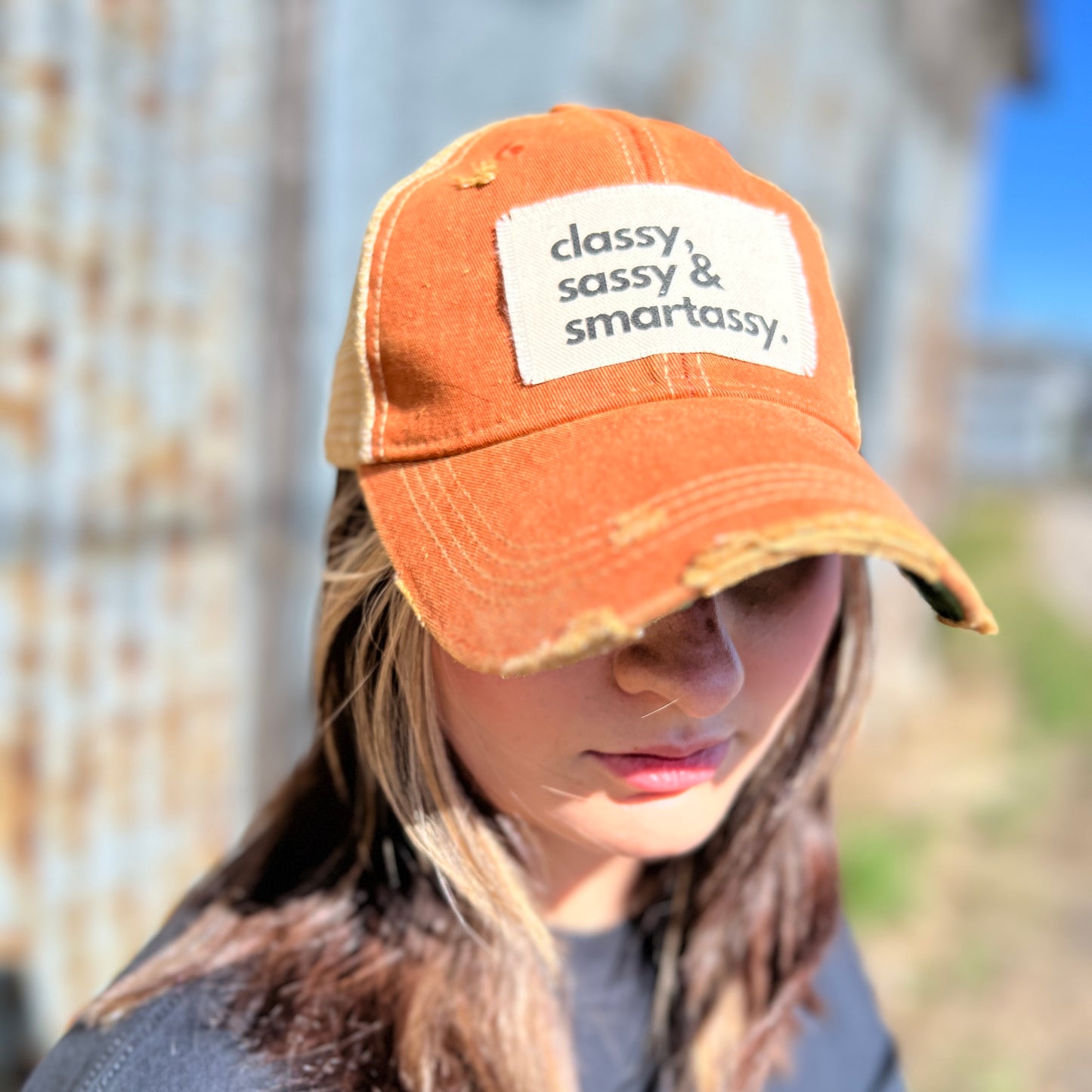 Burnt Orange Vintage Washed Classy Sassy Smartassy Baseball Cap