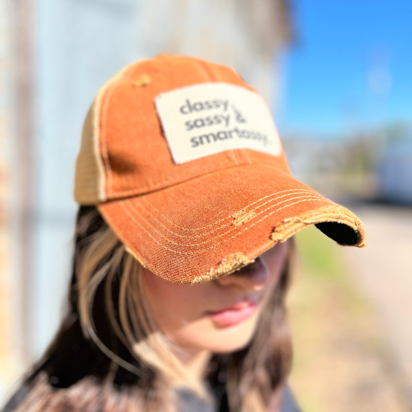 Burnt Orange Vintage Washed Classy Sassy Smartassy Baseball Cap