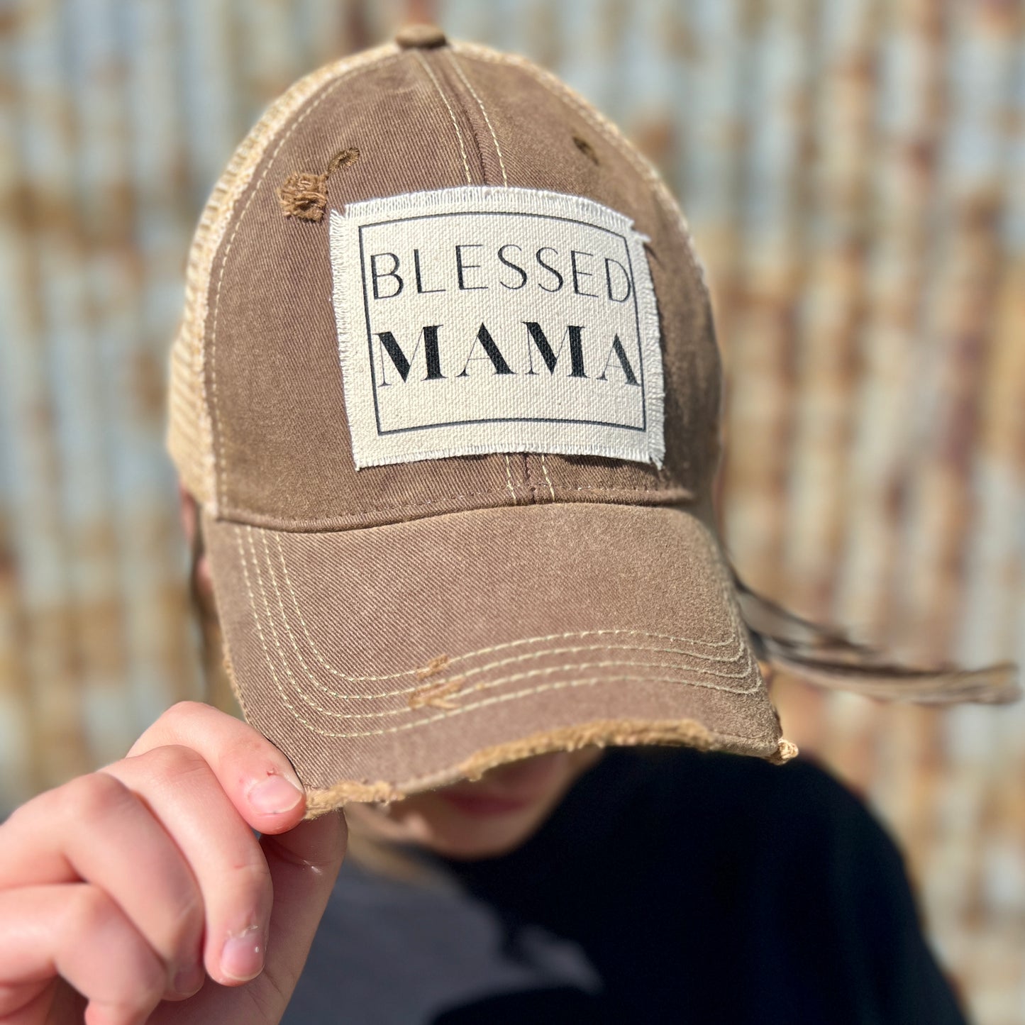 Brown Vintage Washed Blessed Mama Baseball Cap