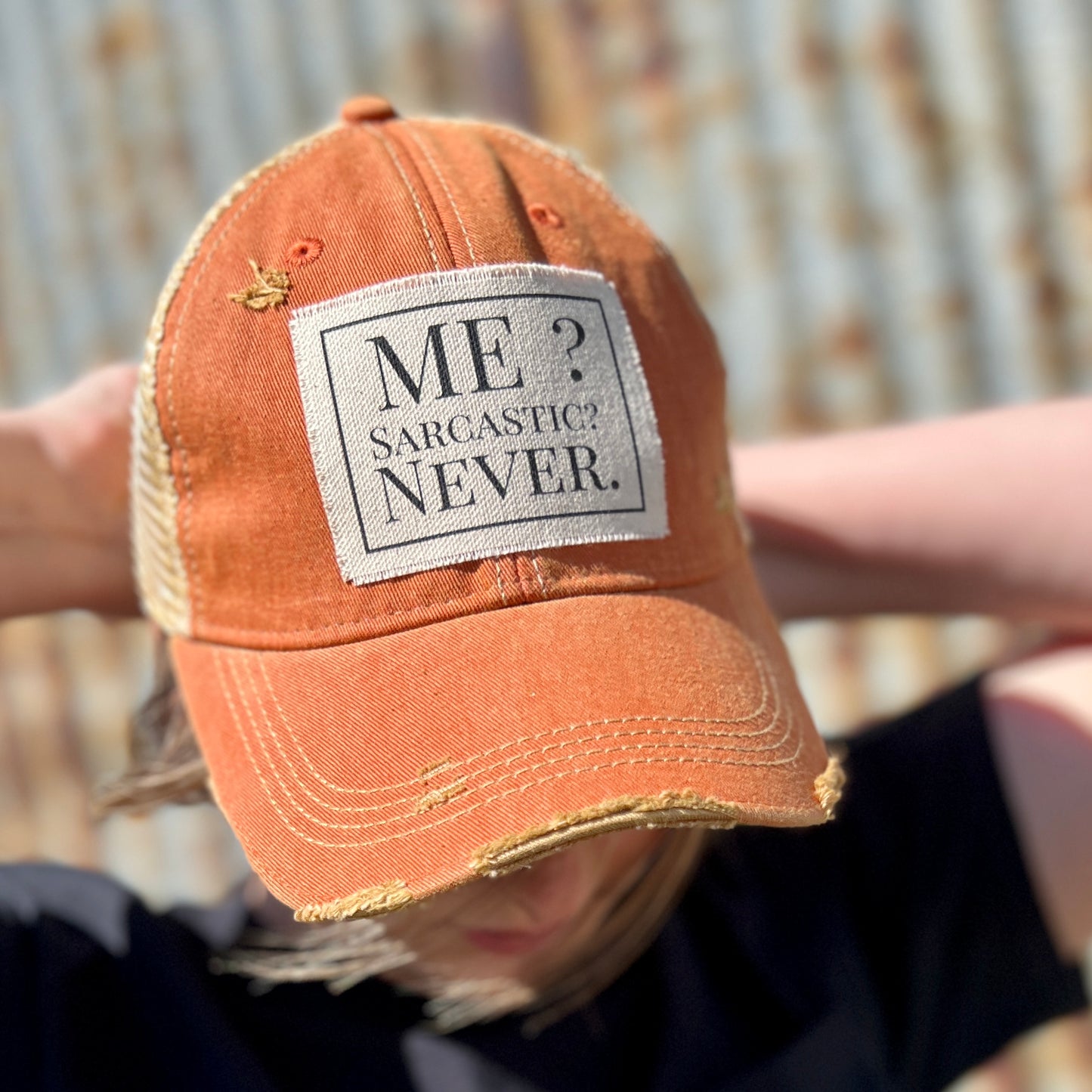 Burnt Orange Me Sarcatic Never Vintage Washed Baseball Cap