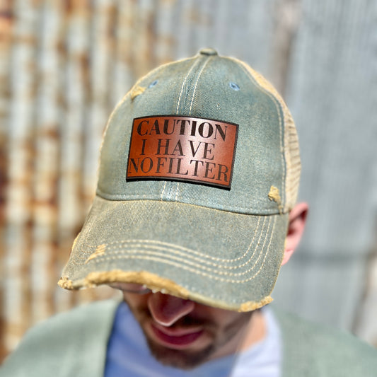 Denim Vintage Washed Caution I Have no Filter Baseball Cap