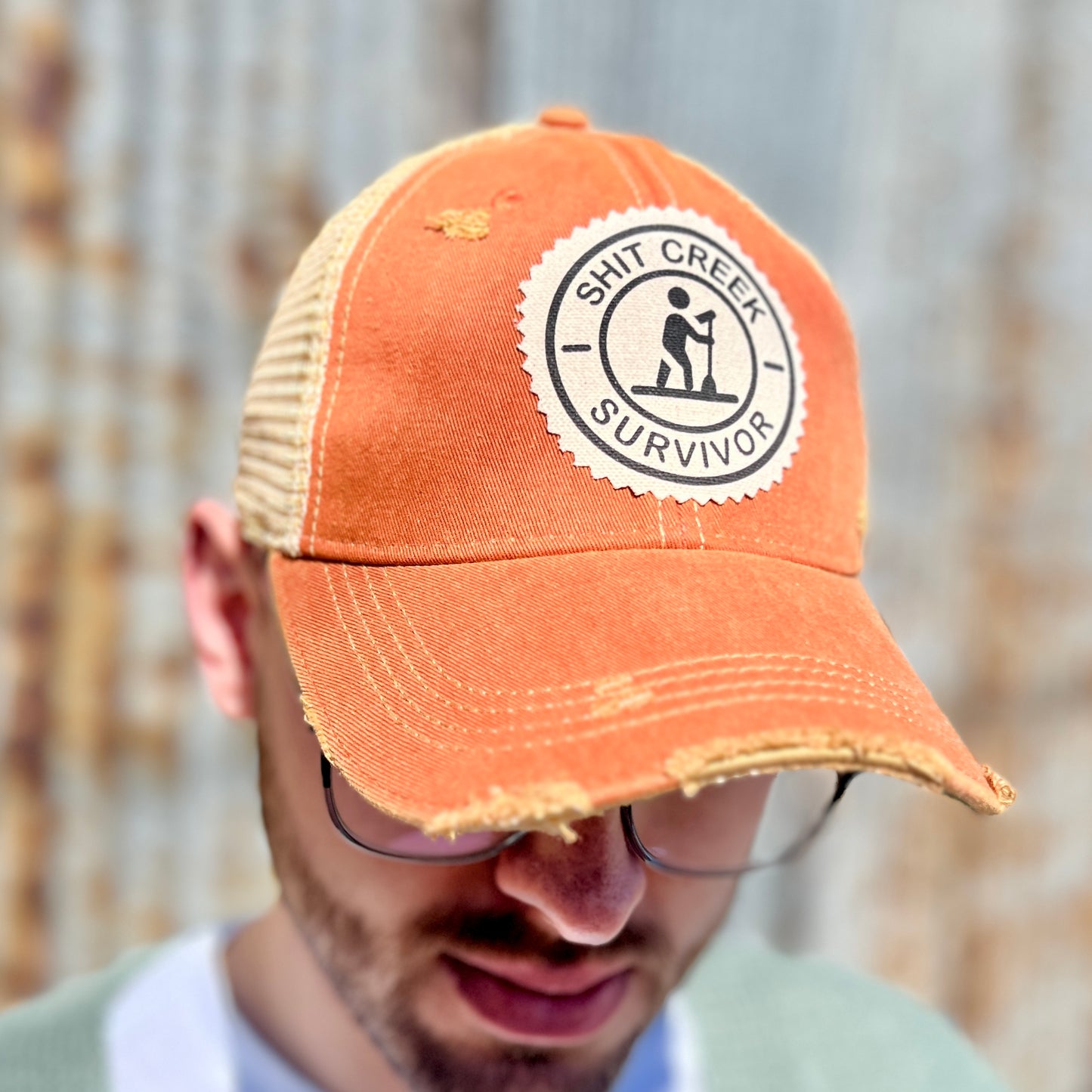 Burnt Orange Shit Creek Survivor Vintage Washed Baseball Cap