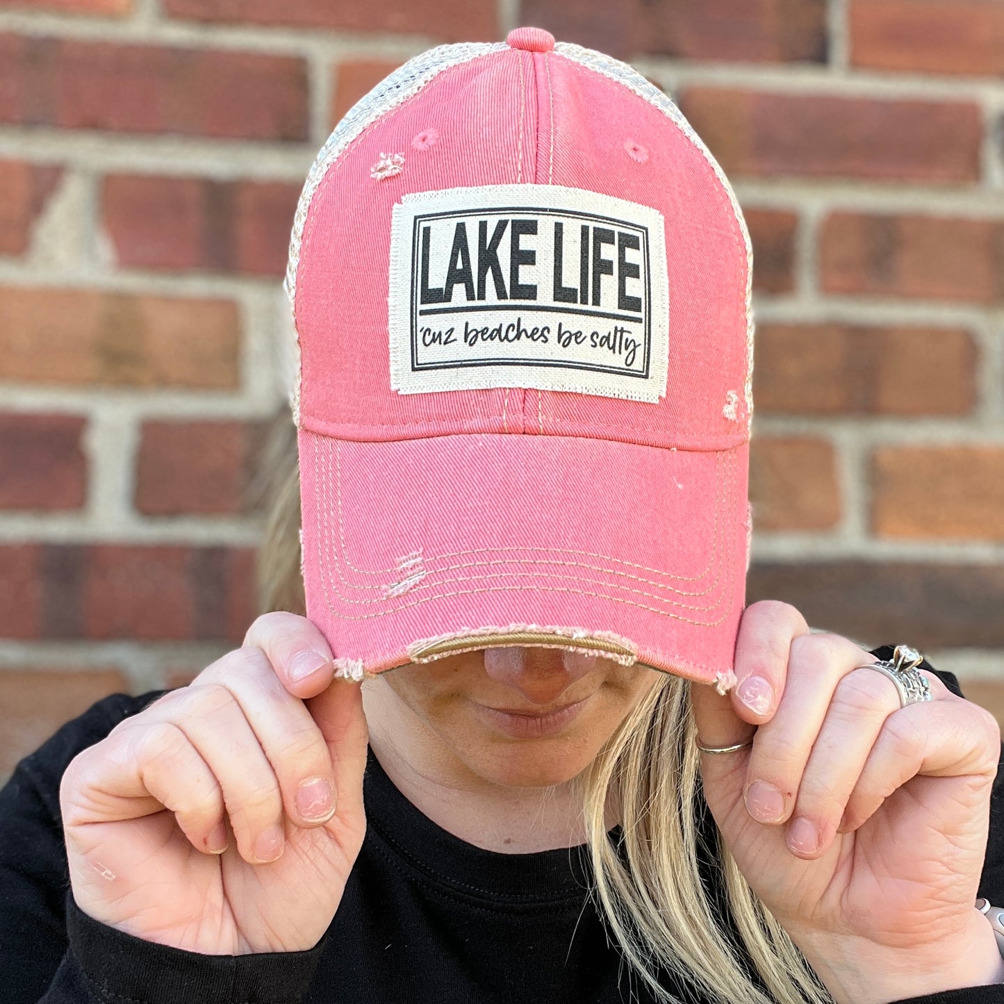 Lake Life Peach Pink Distressed Baseball Cap