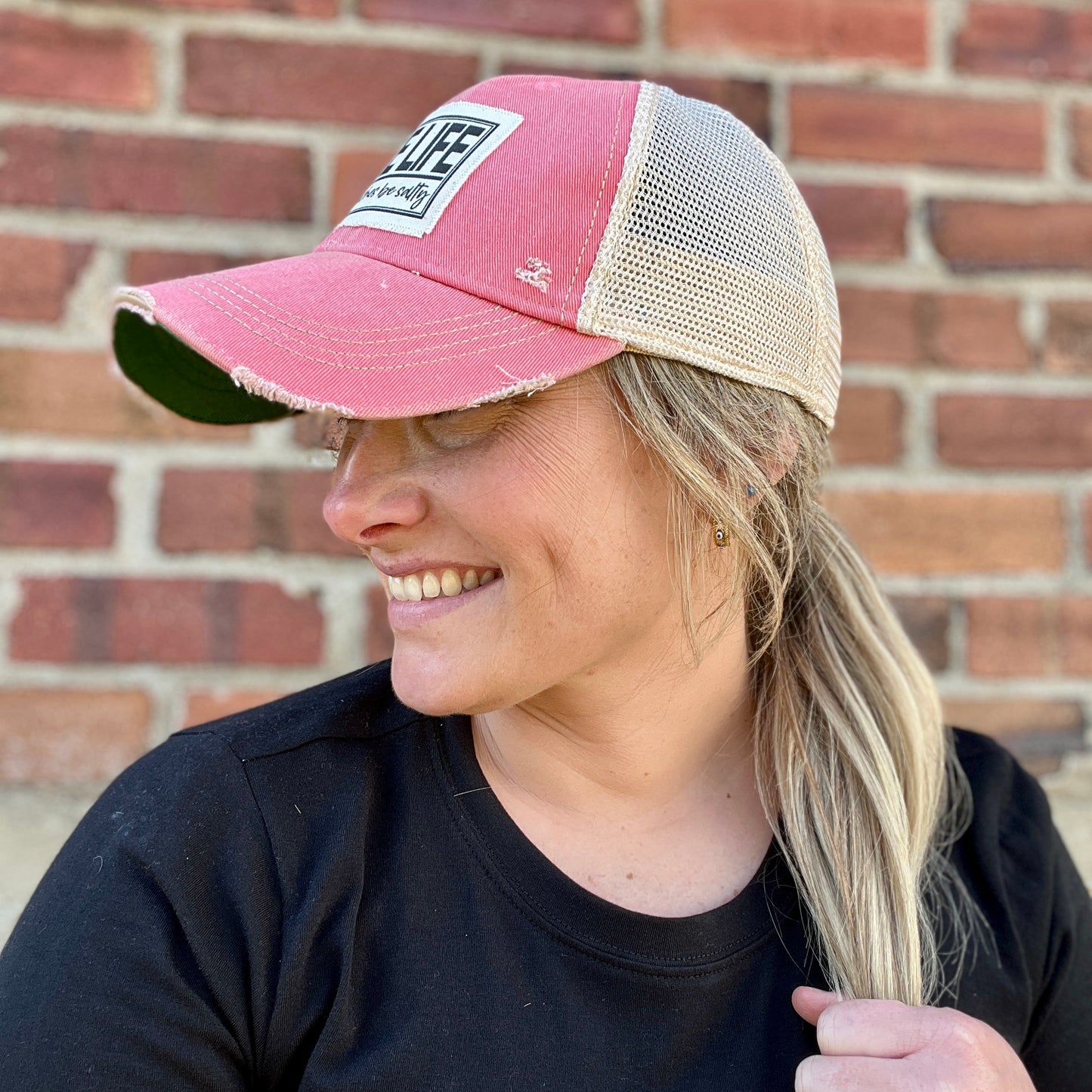 Lake Life Peach Pink Distressed Baseball Cap