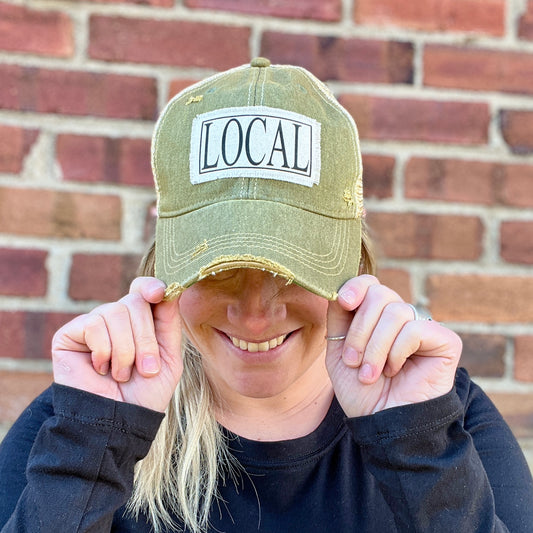 Local Dark Khaki Distressed Baseball Cap