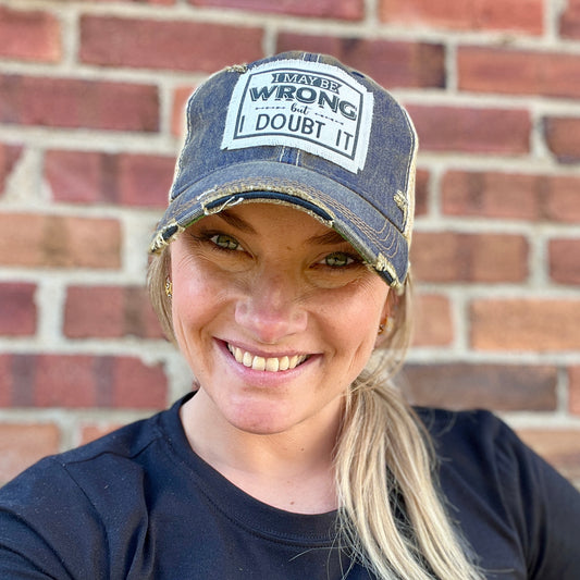 I May be Wrong Navy Vintage Washed Distressed Baseball Cap