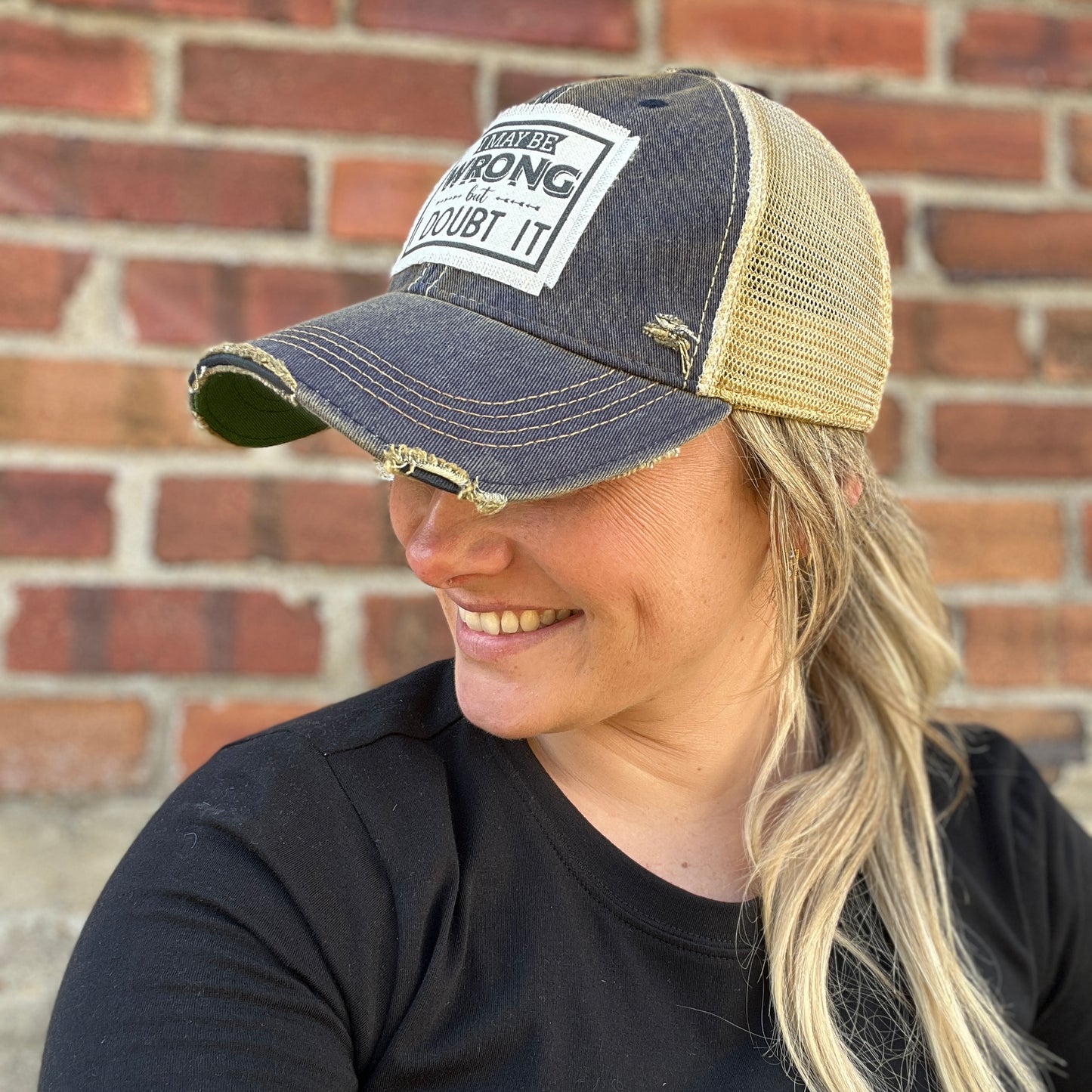 I May be Wrong Navy Vintage Washed Distressed Baseball Cap