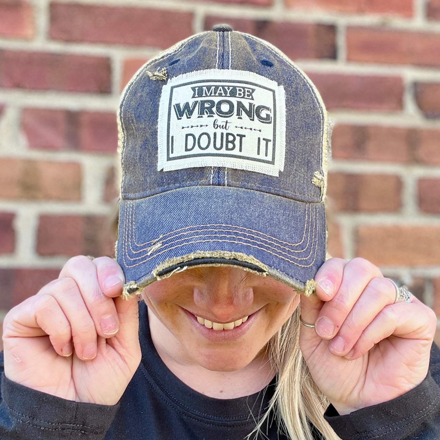 I May be Wrong Navy Vintage Washed Distressed Baseball Cap