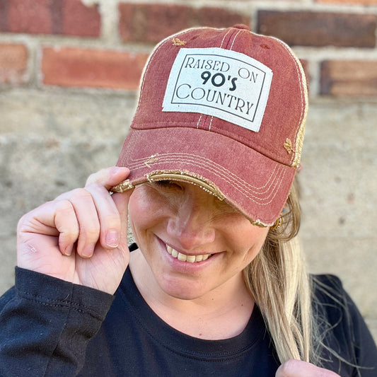 Raised on 90s Country Brick Vintage Washed Distressed Baseball Cap