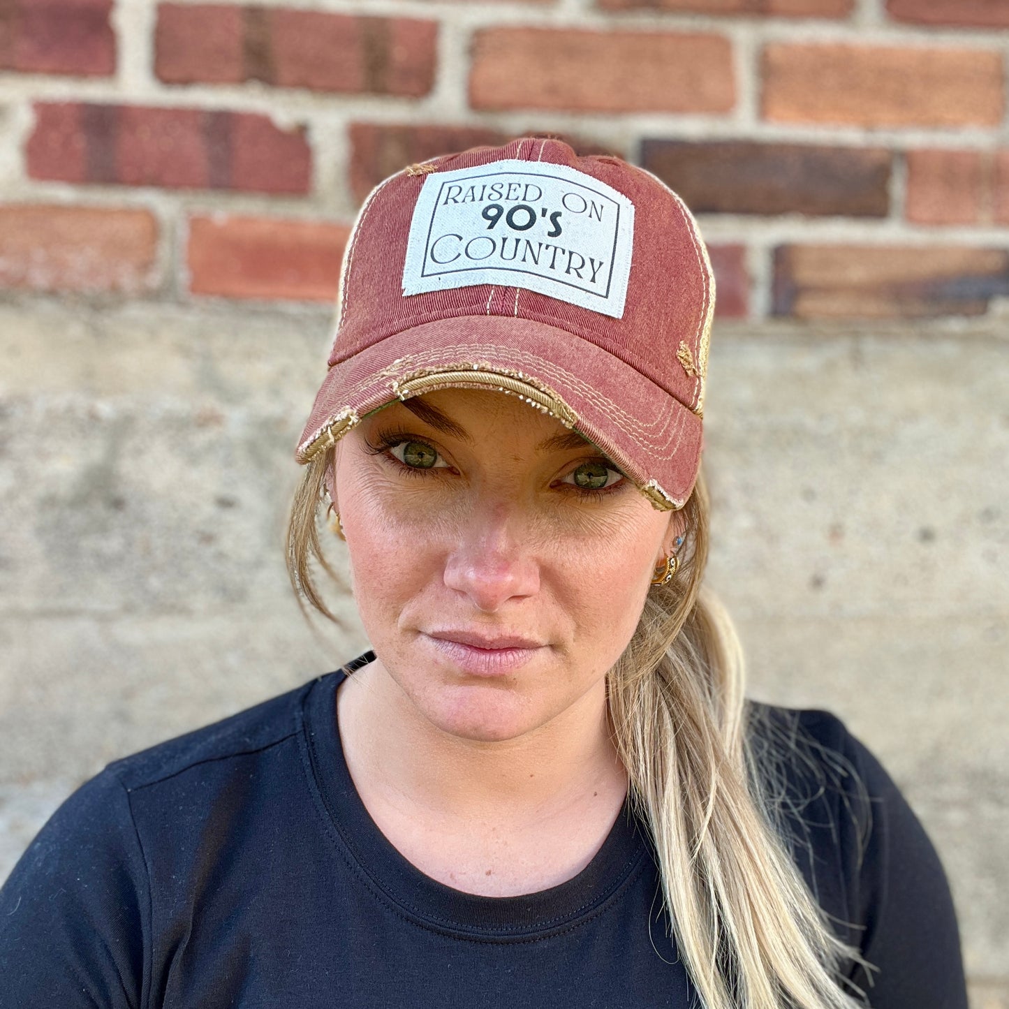 Raised on 90s Country Brick Vintage Washed Distressed Baseball Cap