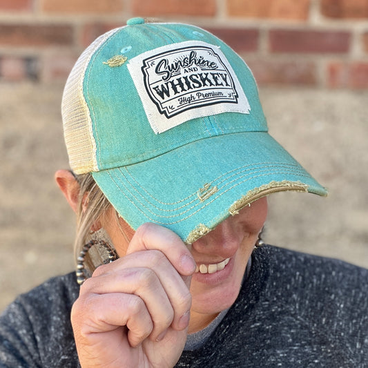 Sunshine and Whiskey Azul Vintage Washed Distressed Baseball Cap