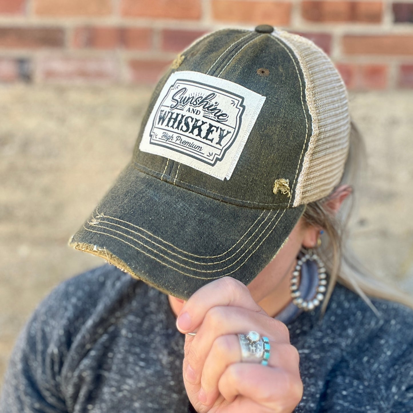 Sunshine and Whiskey Black Vintage Washed Distressed Baseball Cap