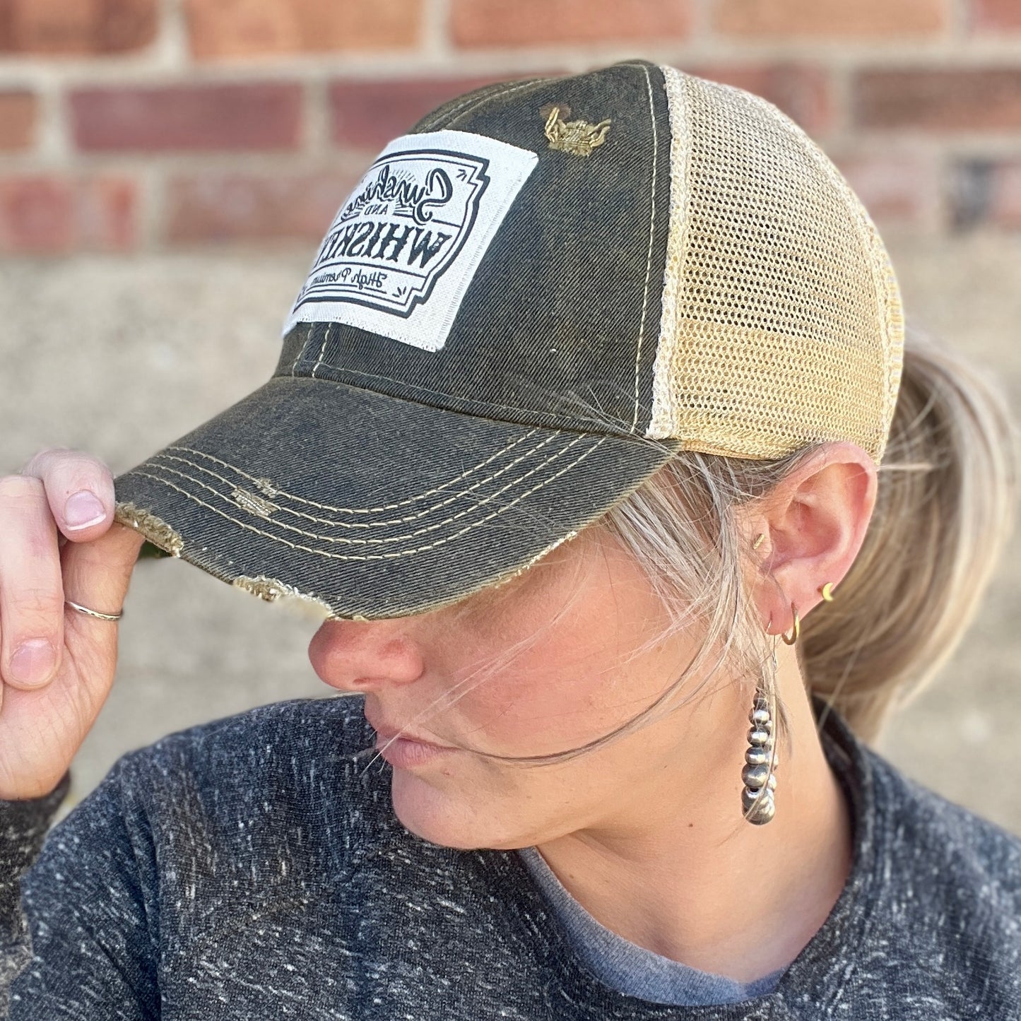 Sunshine and Whiskey Black Vintage Washed Distressed Baseball Cap