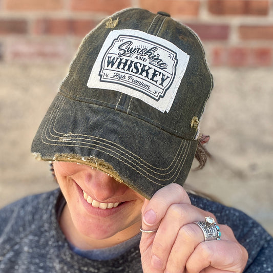 Sunshine and Whiskey Black Vintage Washed Distressed Baseball Cap