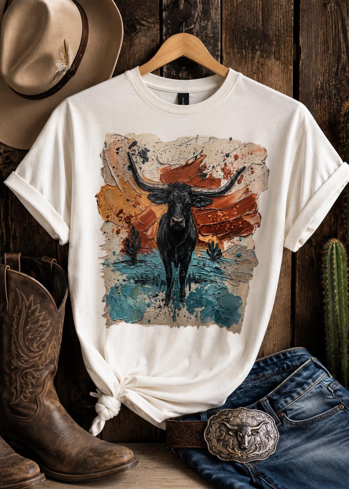 Longhorn Painted Scene T-Shirt