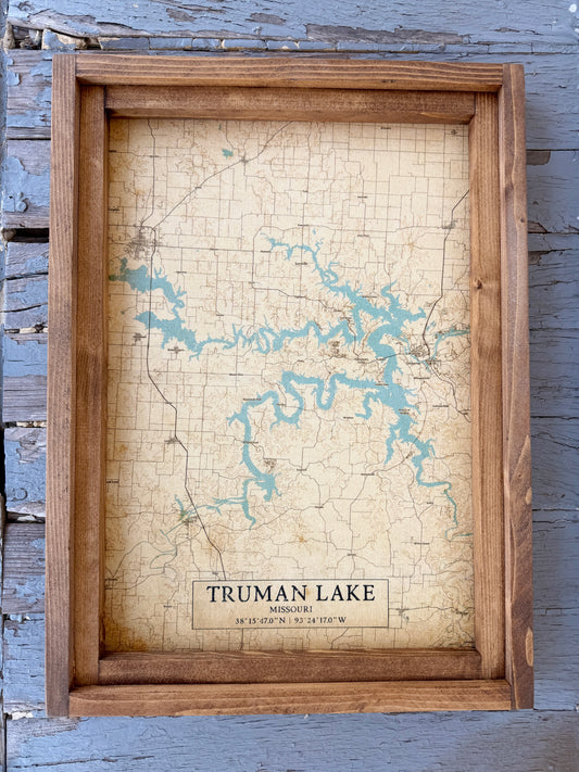 Truman Lake Canvas Custom Framed Wood Sign