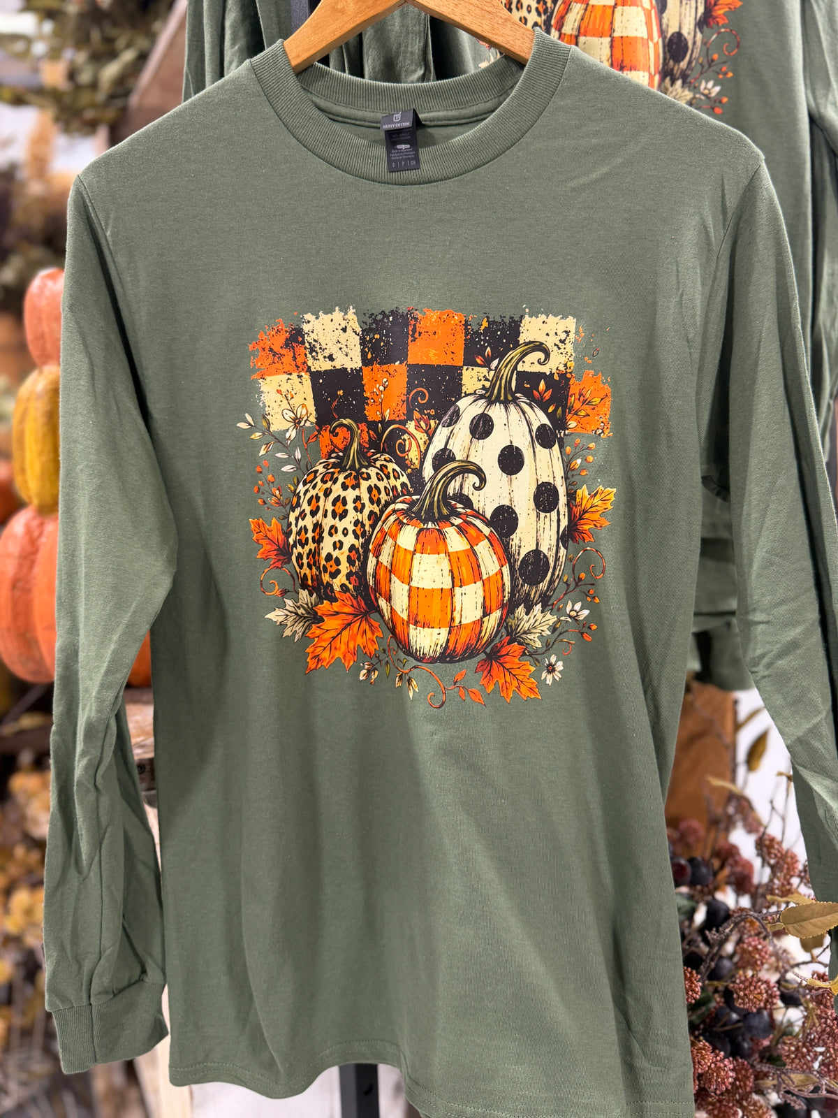 Checkered Pumpkin Long Sleeve Shirt