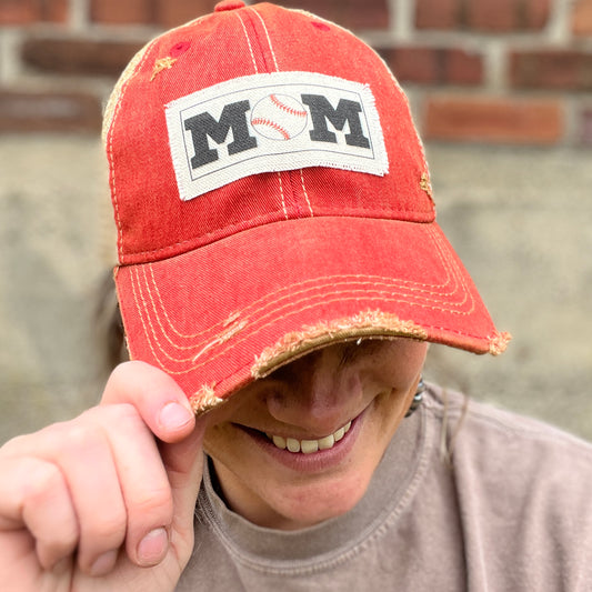 Baseball Mom Cardinal Vintage Washed Distressed Baseball Cap