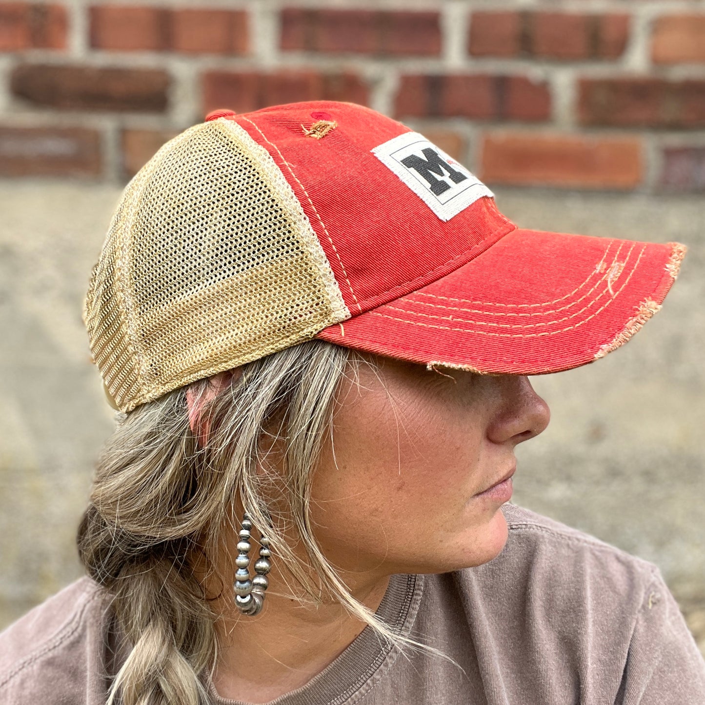 Baseball Mom Cardinal Vintage Washed Distressed Baseball Cap