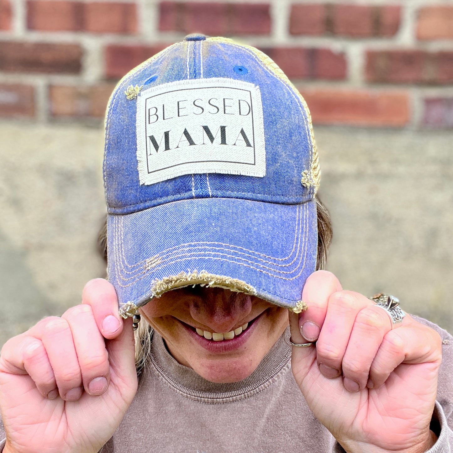 Blessed Mama Royal Vintage Washed Distressed Baseball Cap