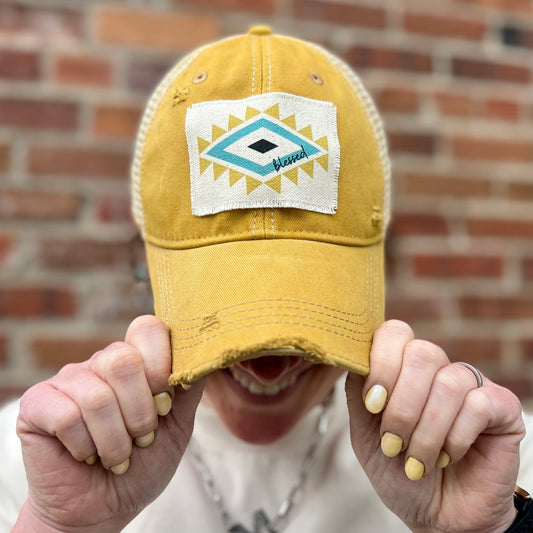 Blessed Aztec Mustard Distressed Baseball Cap