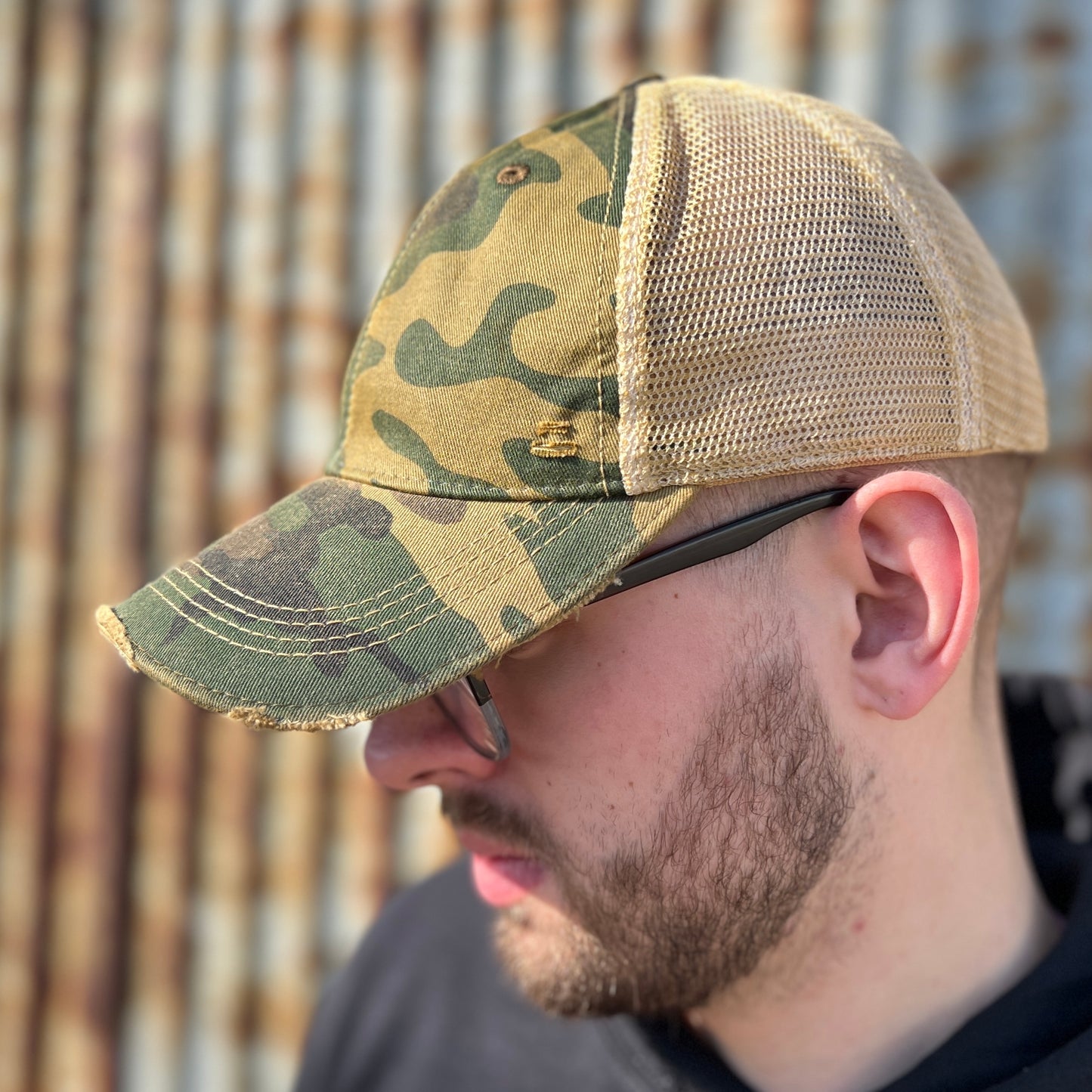 Vintage Washed Camo Distressed Baseball Cap